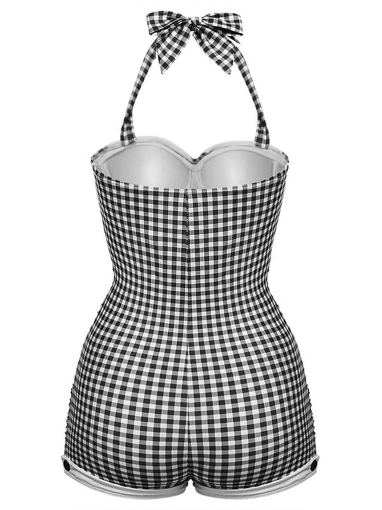 1950s Halter Striped Polka Dot Bowknot One-piece Swimsuit: beautiful vintage swimwear, retro swimsuit, pin-up style with timeless appeal