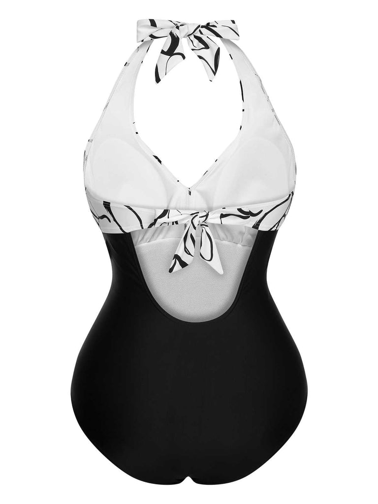 1950s Halter Stripes One-Piece Swimsuit — 1950s poolside glamour meets sun-drenched confidence