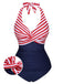 1950s Halter Stripes One-Piece Swimsuit - vintage swimsuit, pin-up style
