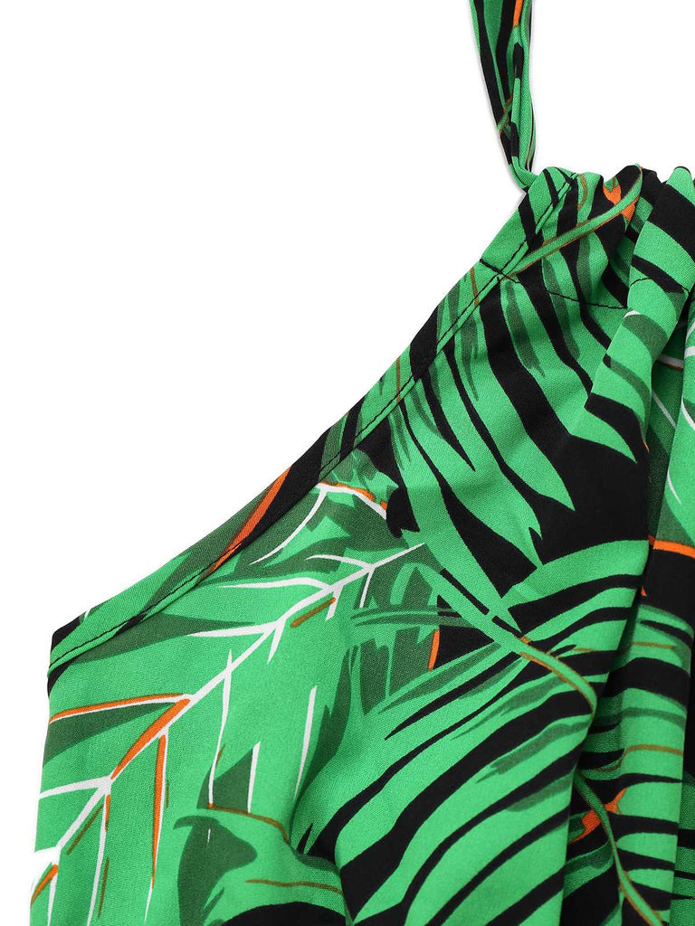 1950s Halter Tropical Palm-Leaf Romper - vintage jumpsuit, retro fashion