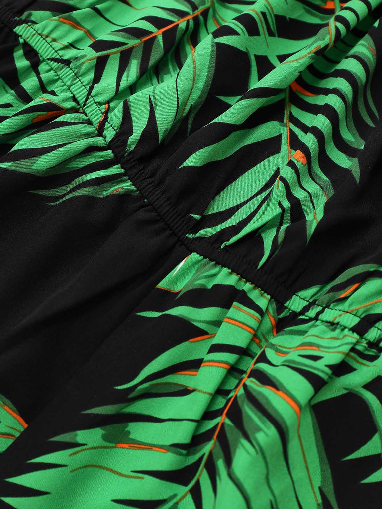 1950s Halter Tropical Palm-Leaf Romper - vintage jumpsuit, retro fashion