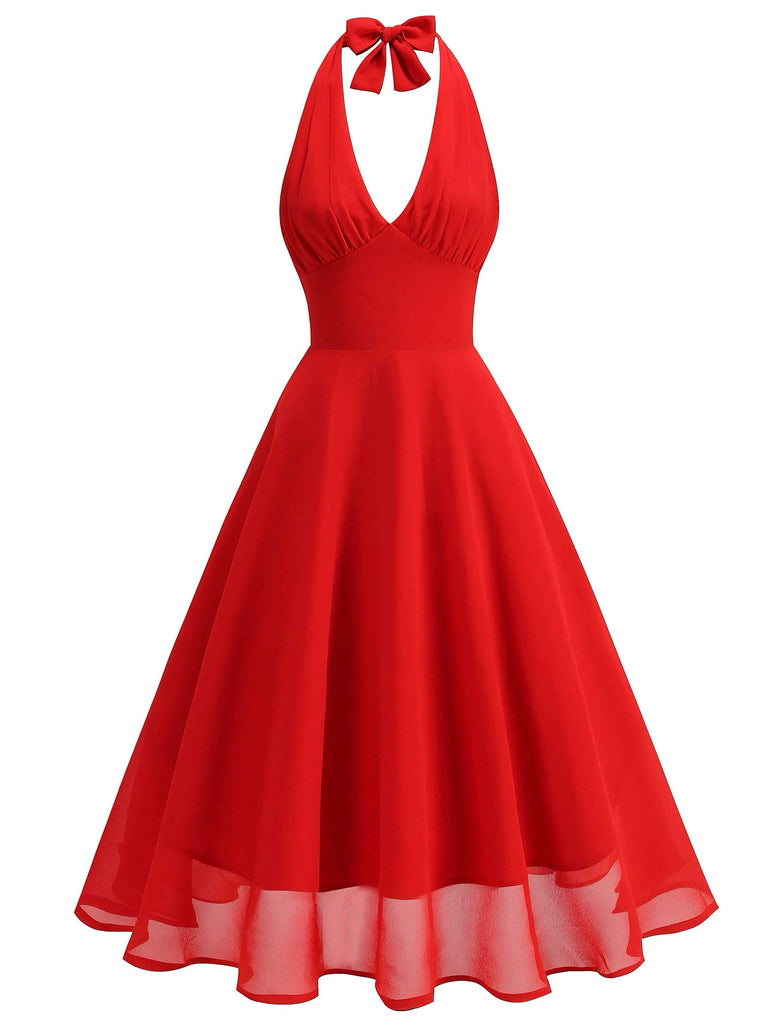 1950s Halter V-Neck Mesh Backless Dress - vintage dress, retro fashion, rockabilly