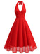 1950s Halter V-Neck Mesh Backless Dress - vintage dress, retro fashion, rockabilly