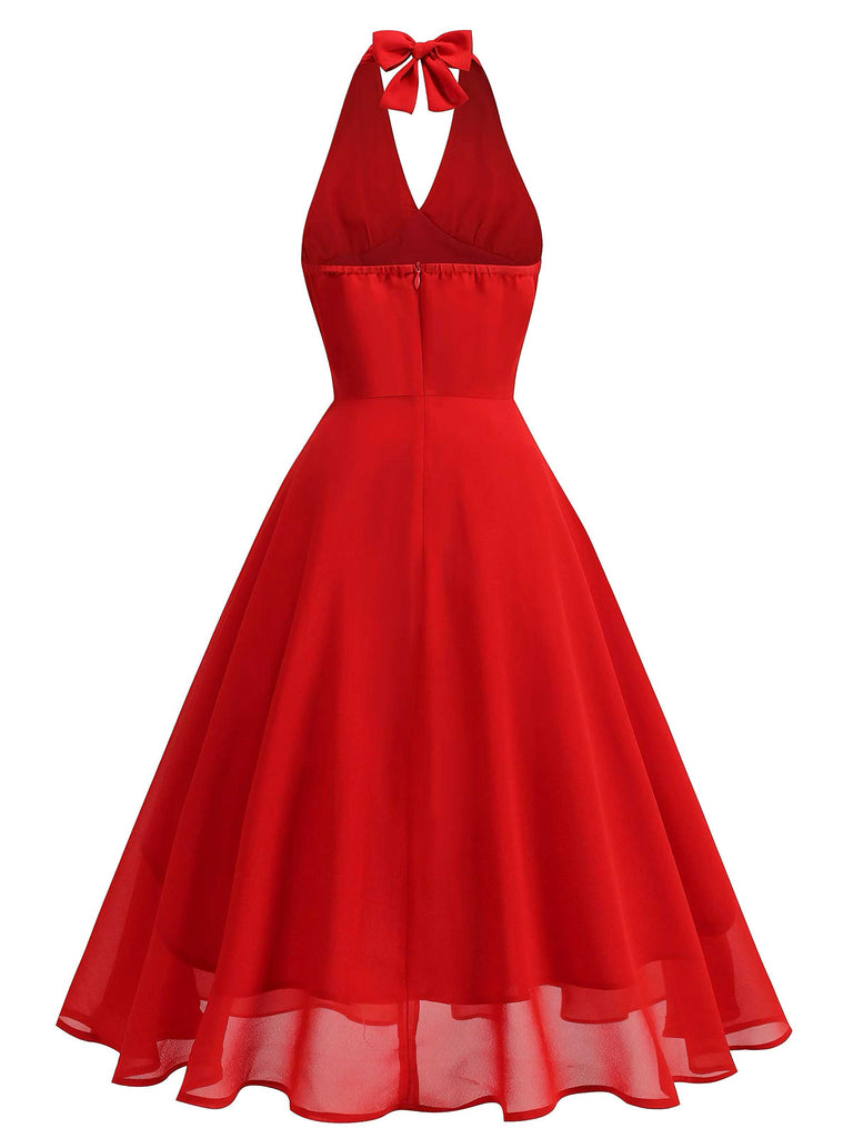 1950s Halter V-Neck Mesh Backless Dress - vintage dress, retro fashion, rockabilly