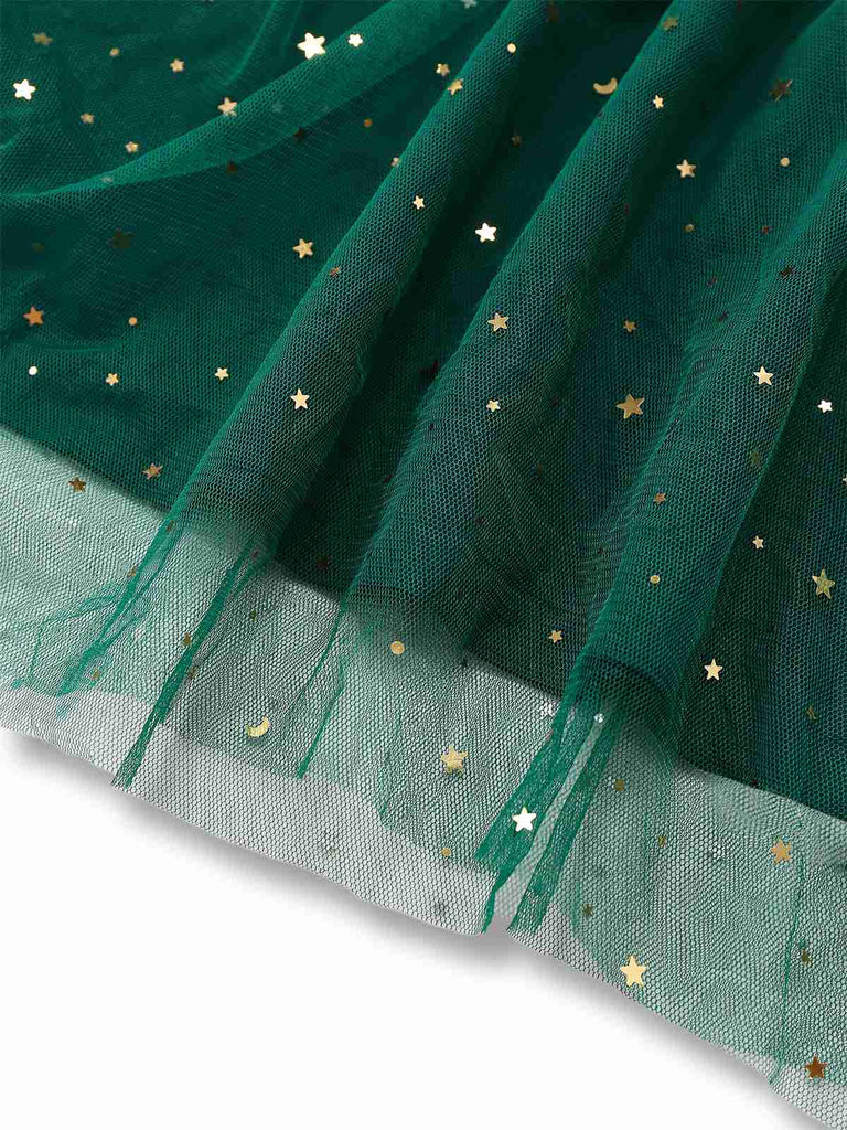 Green 1950s Glitter Shoulder Tie Ruched Dress - vintage dress, retro fashion, rockabilly
