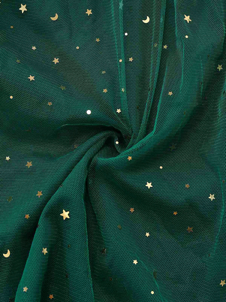 Green 1950s Glitter Shoulder Tie Ruched Dress - vintage dress, retro fashion, rockabilly