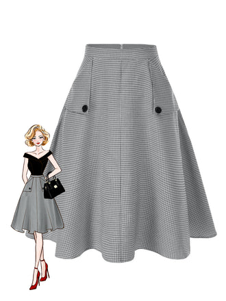 1950s High-Waist Plaids Button Pocket Skirt - vintage skirt, retro style