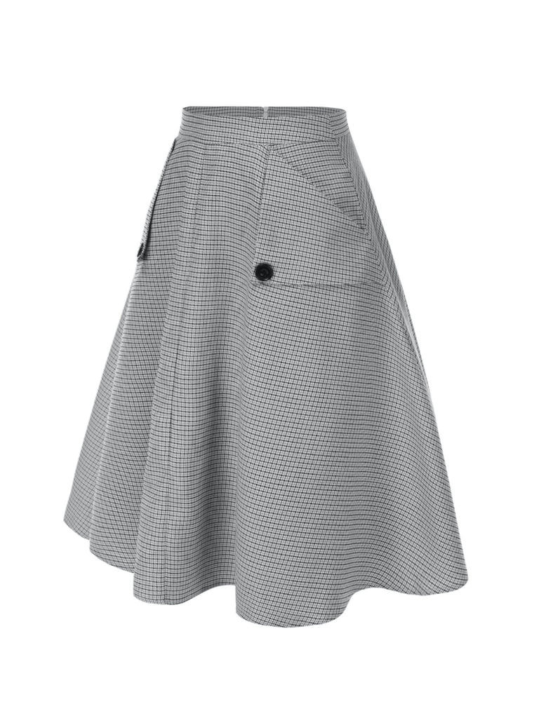 1950s High-Waist Plaids Button Pocket Skirt - vintage skirt, retro style