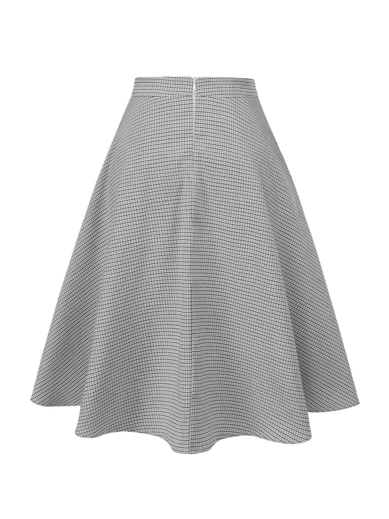 1950s High-Waist Plaids Button Pocket Skirt - vintage skirt, retro style