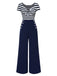 1950s Hollow Bow Stripe Patchwork Jumpsuit - vintage jumpsuit, retro chic for women