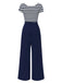 1950s Hollow Bow Stripe Patchwork Jumpsuit - vintage jumpsuit, retro chic for women