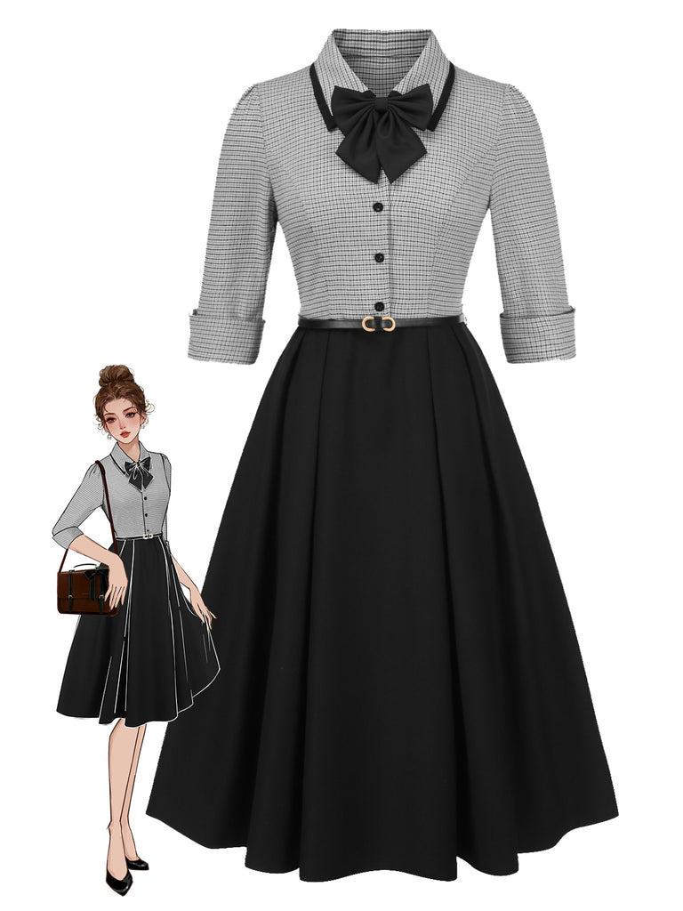 1950s Houndstooth Detachable Bow Collar Dress, vintage dress, retro fashion, rockabilly, pin-up fashion - perfect for women who love vintage and retro fashion