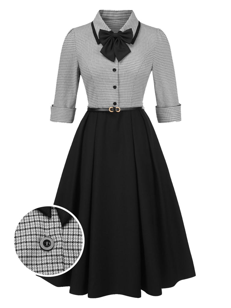 1950s Houndstooth Detachable Bow Collar Dress, vintage dress, retro fashion, rockabilly, pin-up fashion - perfect for women who love vintage and retro fashion
