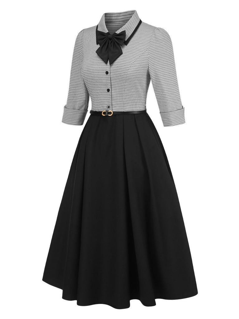 1950s Houndstooth Detachable Bow Collar Dress, vintage dress, retro fashion, rockabilly, pin-up fashion - perfect for women who love vintage and retro fashion
