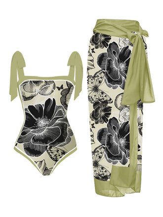 1950s Ink Floral Halter One-Piece Swimsuit: timeless style reimagined
