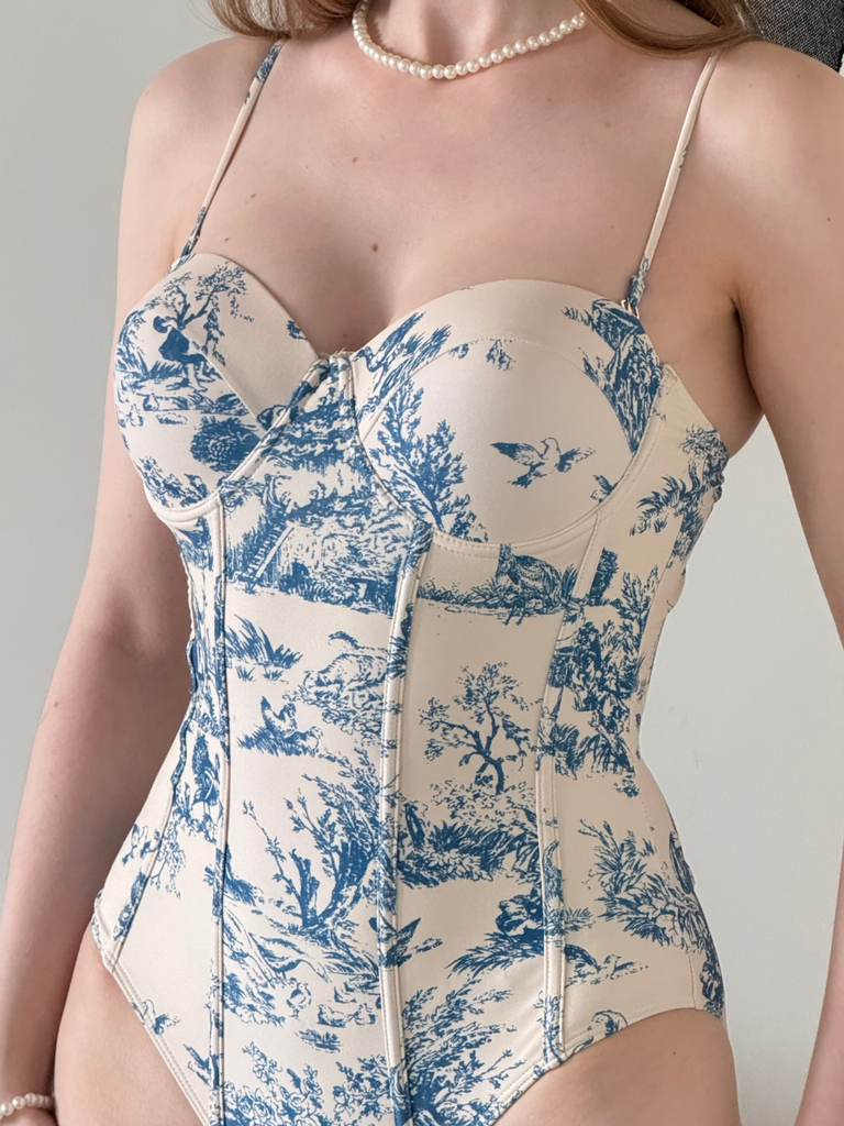 1950s Ink Floral Spaghetti Strap One-Piece Swimsuit, vintage swimsuit, pin-up swimwear - perfect for women who love vintage and retro fashion