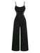 Black 1950s Cowl Neck Sheer Lace Patchwork Solid Jumpsuit - vintage jumpsuit, retro fashion, classic black