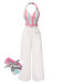 1950s Halter Starfish Colorful Stripes Belted Jumpsuit - vintage jumpsuit, retro fashion