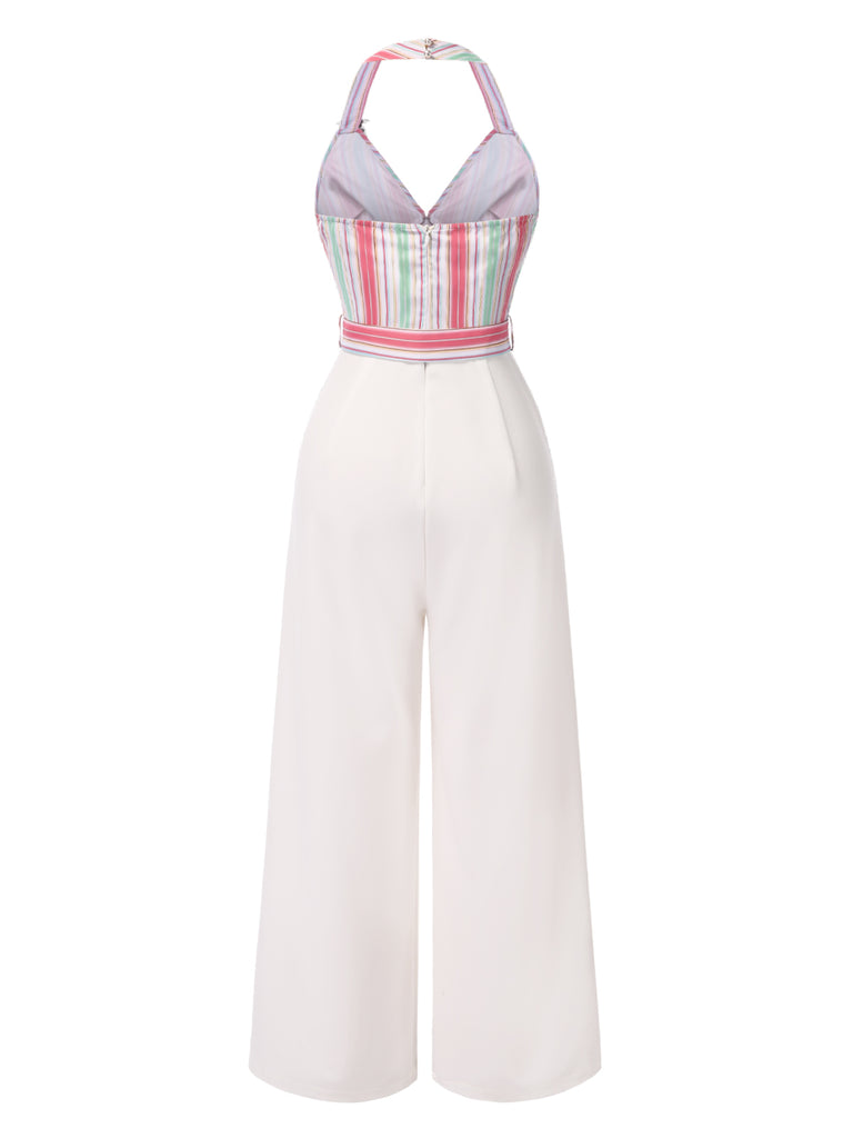 1950s Halter Starfish Colorful Stripes Belted Jumpsuit - vintage jumpsuit, retro fashion
