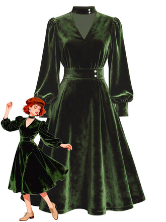 1950s Keyhole V-Neck Pearl Velvet Dress - vintage dress, retro fashion, rockabilly