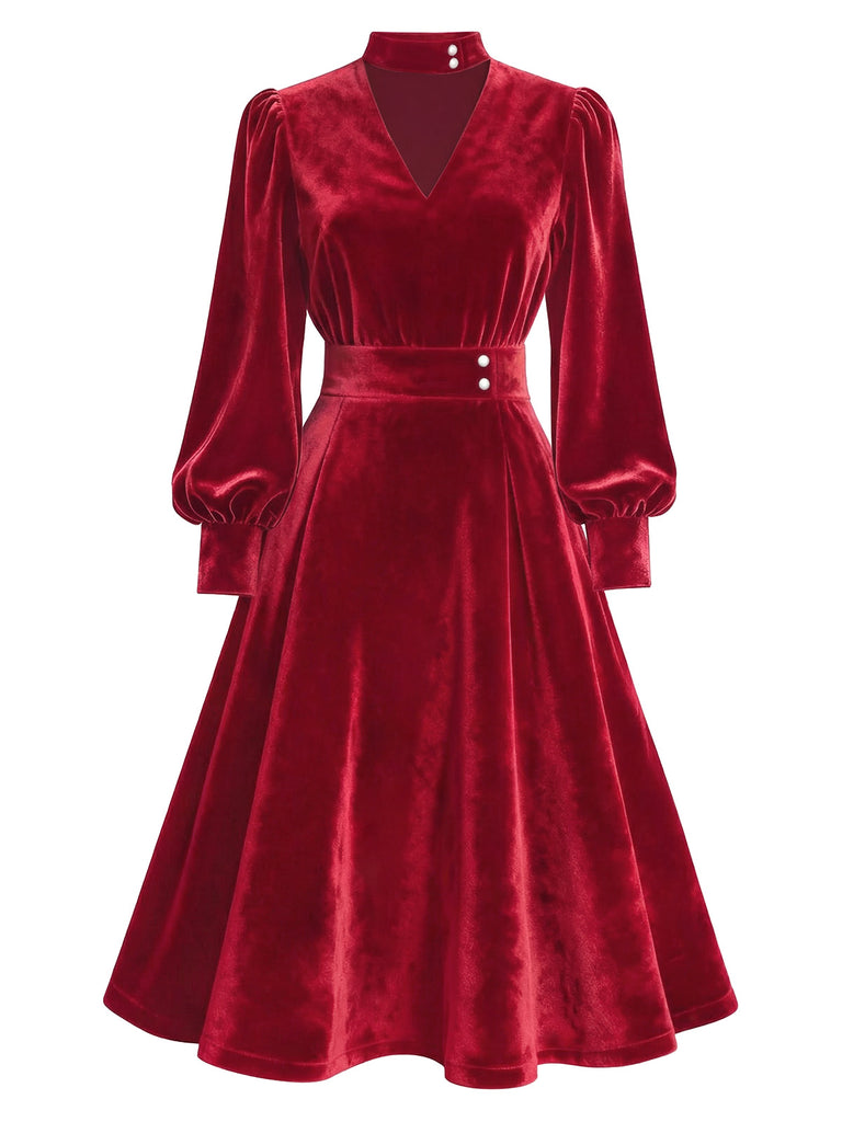 1950s Keyhole V-Neck Pearl Velvet Dress - vintage dress, retro fashion, rockabilly