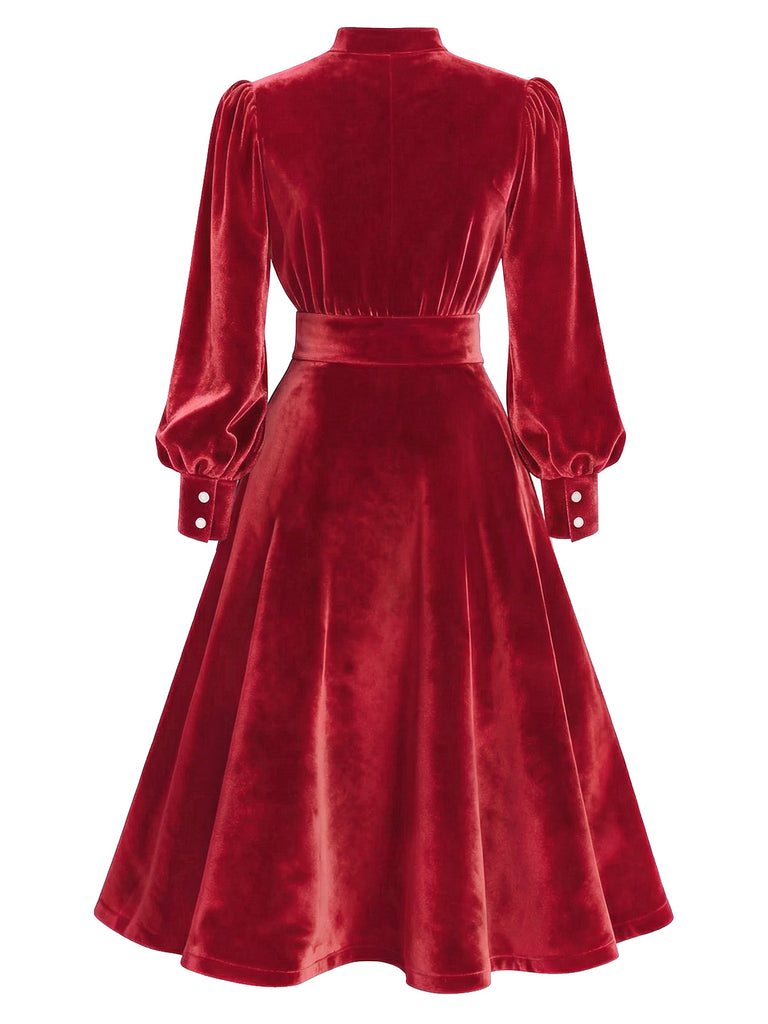 1950s Keyhole V-Neck Pearl Velvet Dress - vintage dress, retro fashion, rockabilly