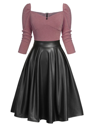 1950s Knitted Leather Patchwork Dress — vintage elegance for the modern woman