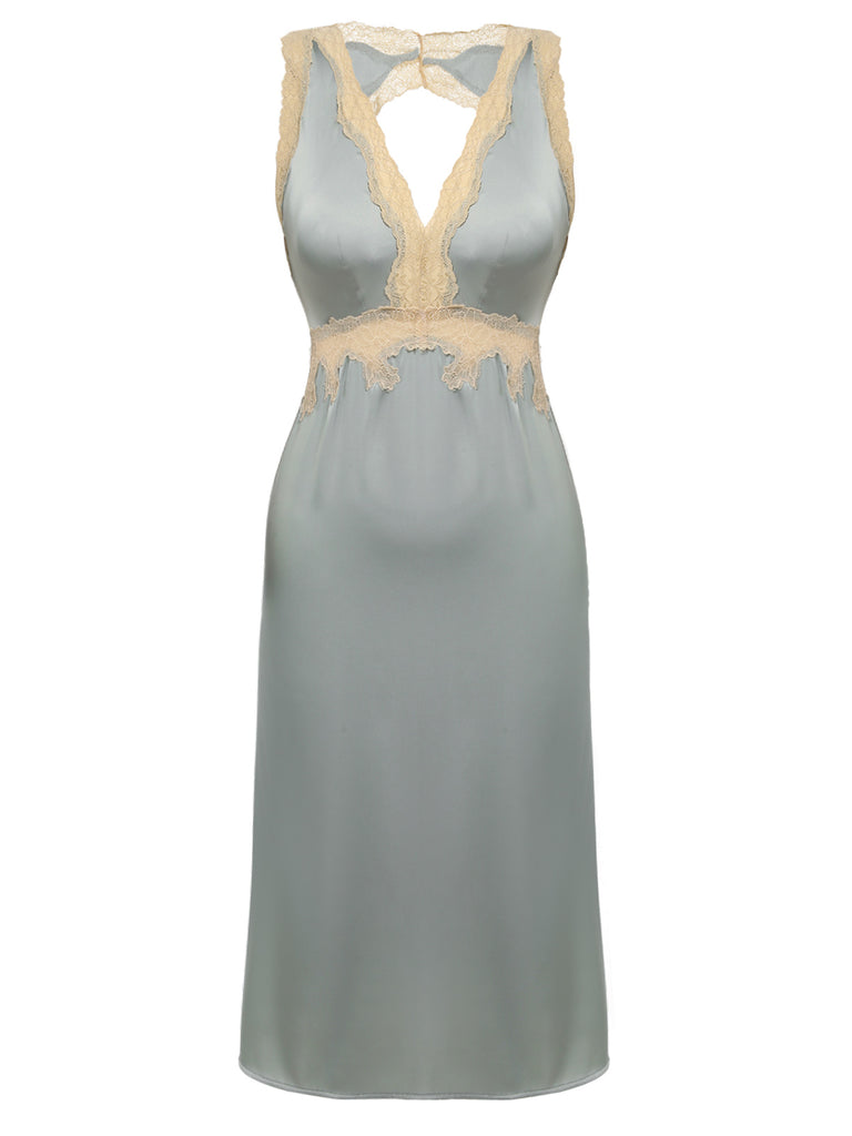 1950s Lace Backless V-Neck Satin Sleepwear — 1950s intimates that whisper secrets only she knows