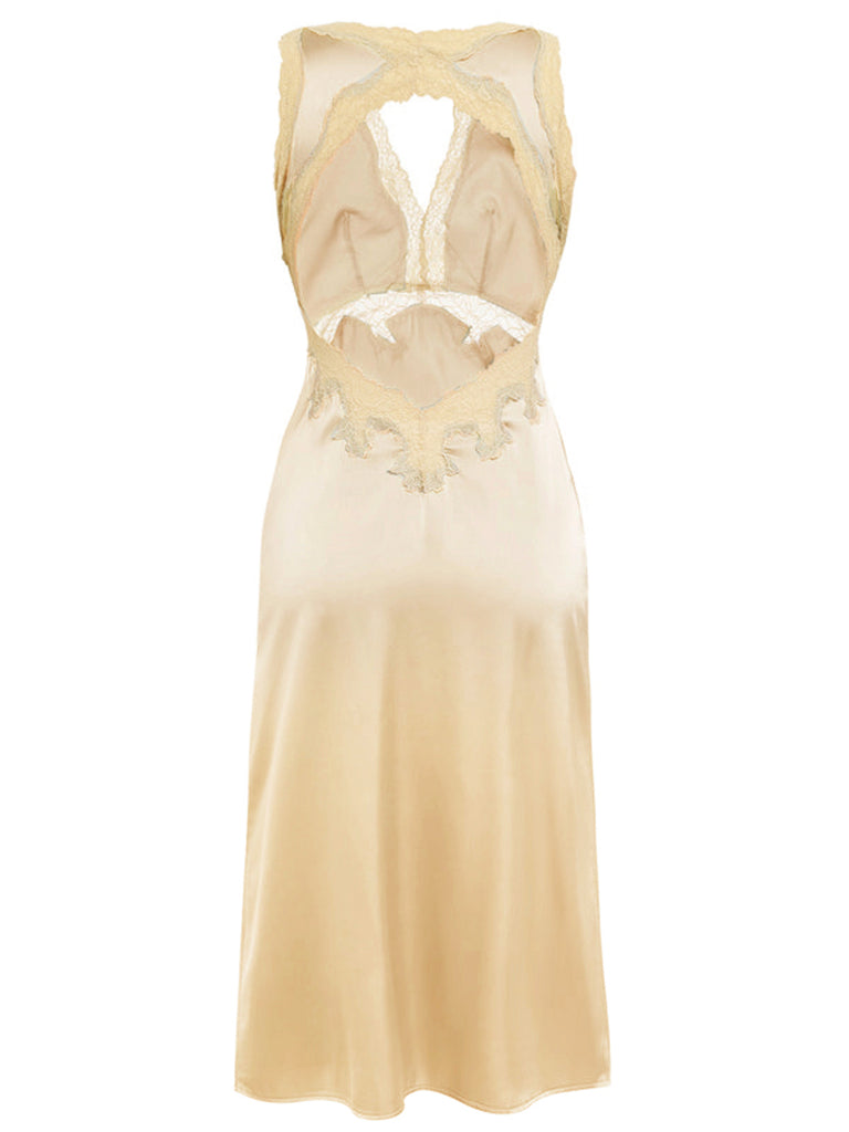1950s Lace Backless V-Neck Satin Sleepwear — vintage elegance for the modern woman