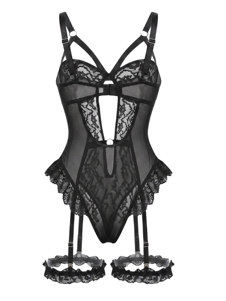 1950s Lace Cutout Garter Bodysuit Lingerie Set, vintage fashion, retro style, rockabilly, pin-up fashion - vintage inspired fashion