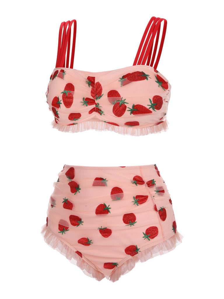 1950s Lace Strawberry Cami Tankini Set - vintage fashion, retro style