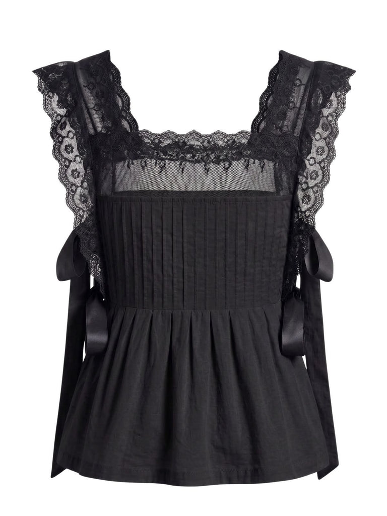 1950s Lace-Trim Bows Pleated Babydoll Top, vintage top, retro blouse - perfect for women who love vintage and retro fashion
