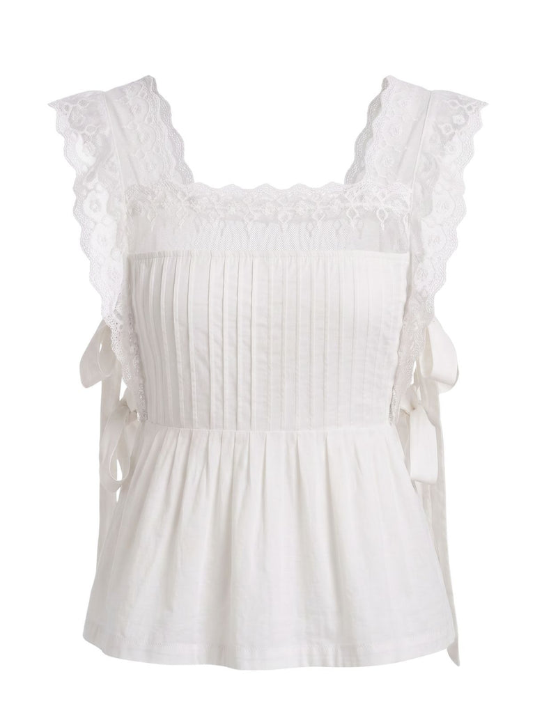 1950s Lace-Trim Bows Pleated Babydoll Top, vintage top, retro blouse - perfect for women who love vintage and retro fashion