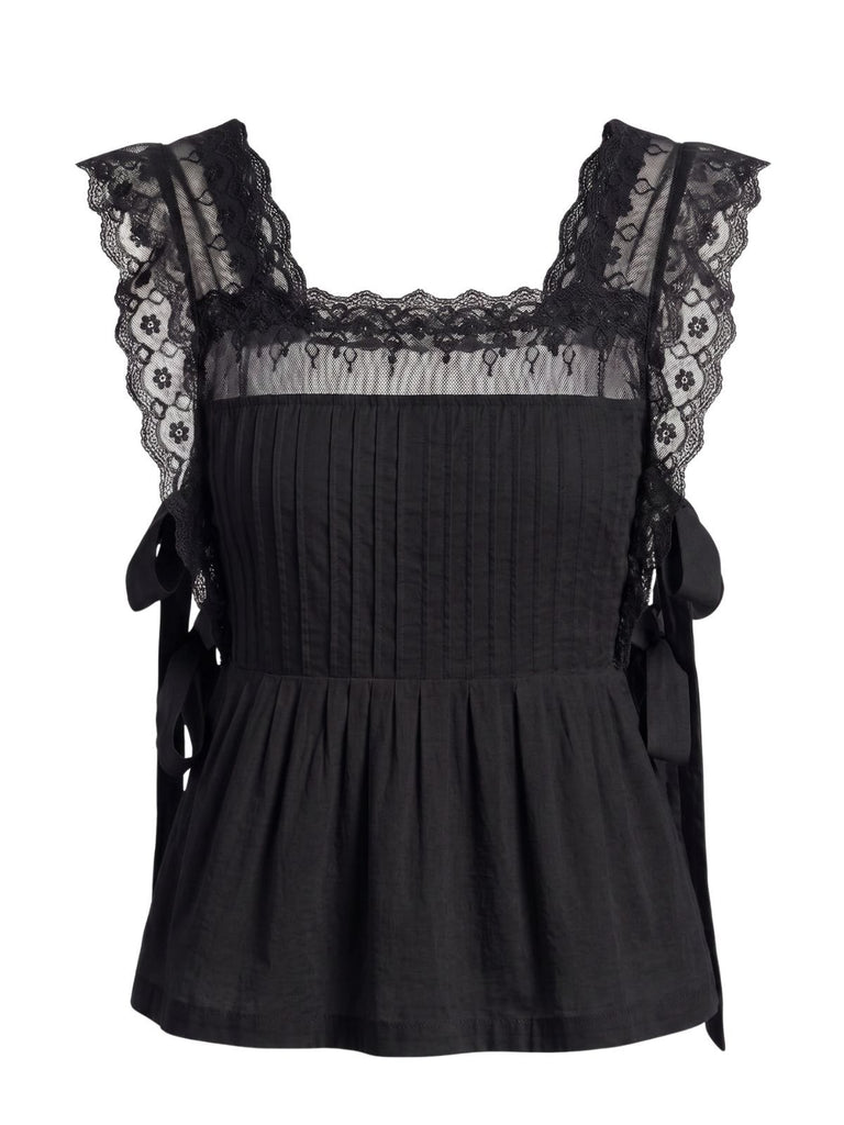 1950s Lace-Trim Bows Pleated Babydoll Top, vintage top, retro blouse - perfect for women who love vintage and retro fashion