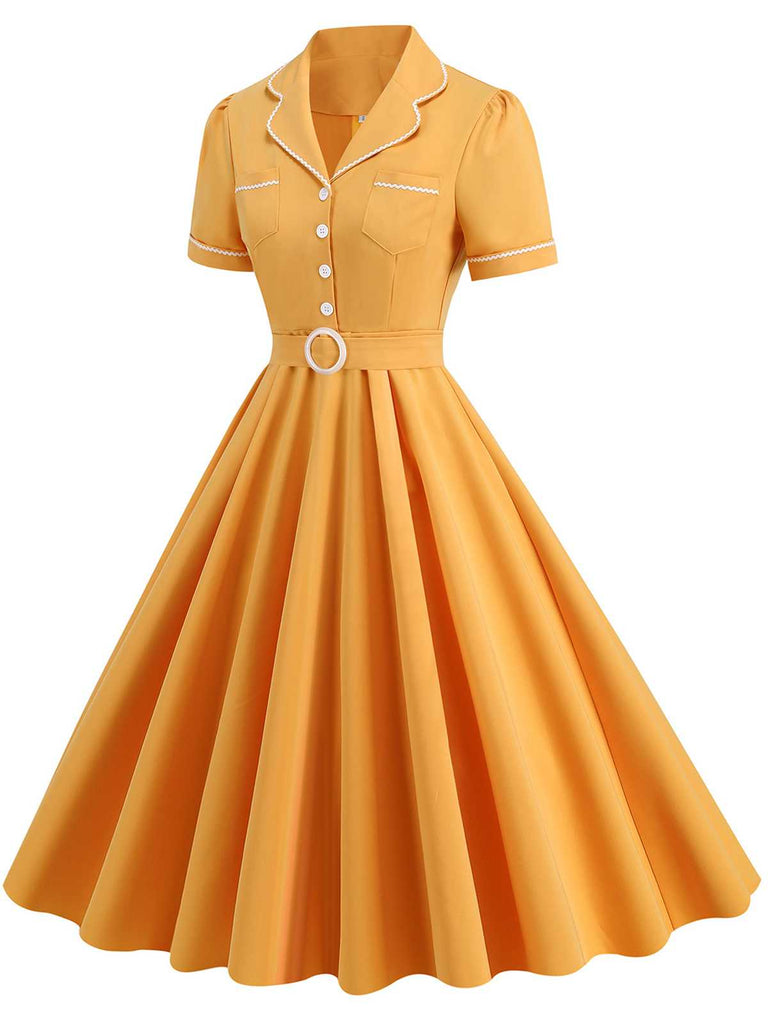 1950s Lapel Belted Solid Dress: where 1950s romance meets her modern spirit