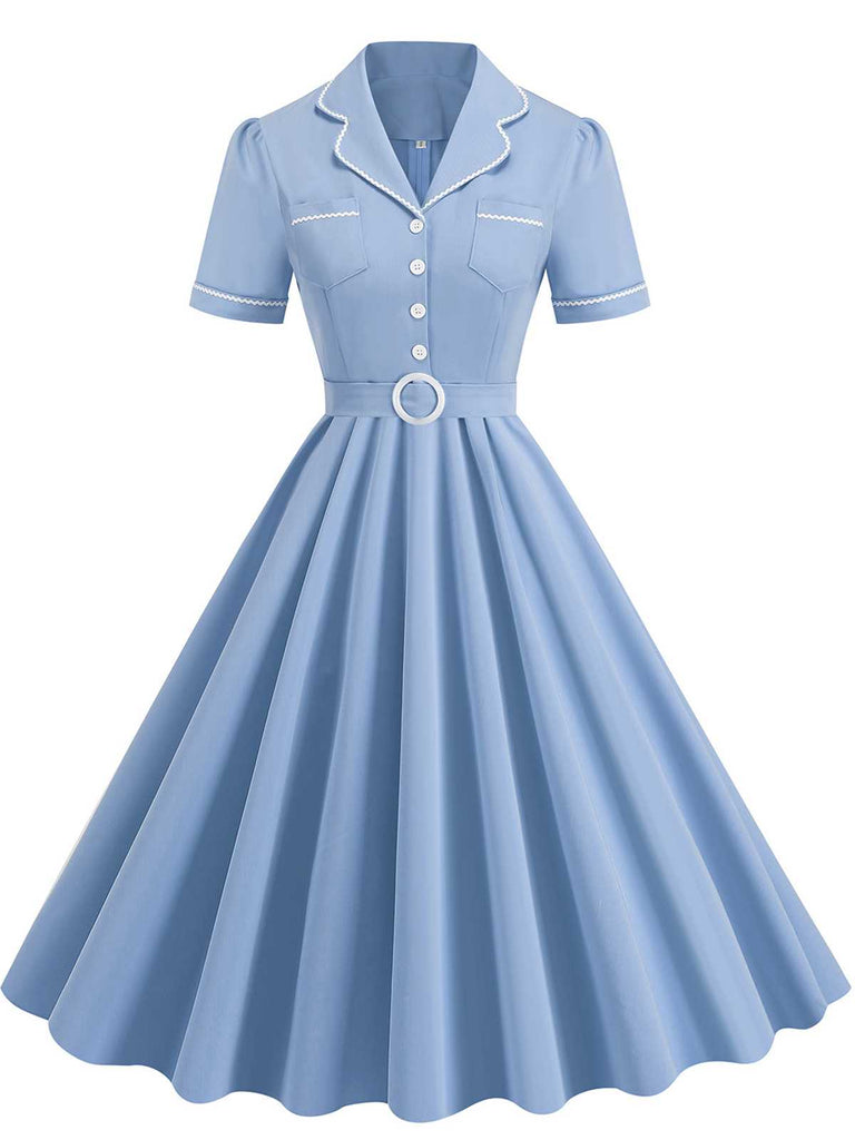 1950s Lapel Belted Solid Dress — a 1950s silhouette that turns sidewalks into runways