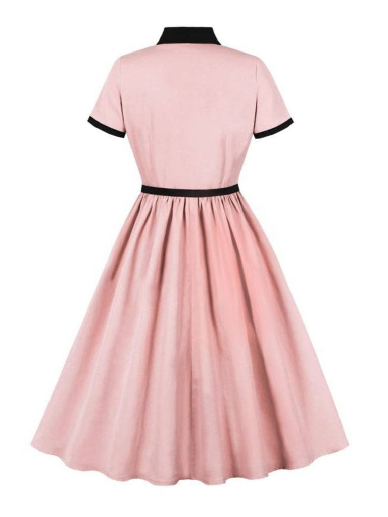 1950s Lapel Colorblock Swing Shirt Dress: where 1950s romance meets her modern spirit