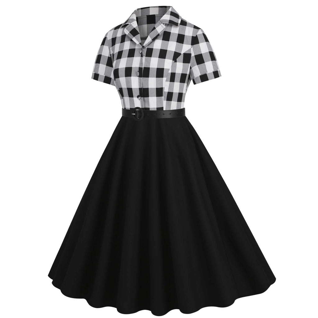 This 1950s Lapel Contrast Belted Dress wraps her in 1950s elegance, one twirl at a time