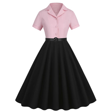 She slips into this 1950s Lapel Contrast Belted Dress and suddenly it's a 1950s daydream