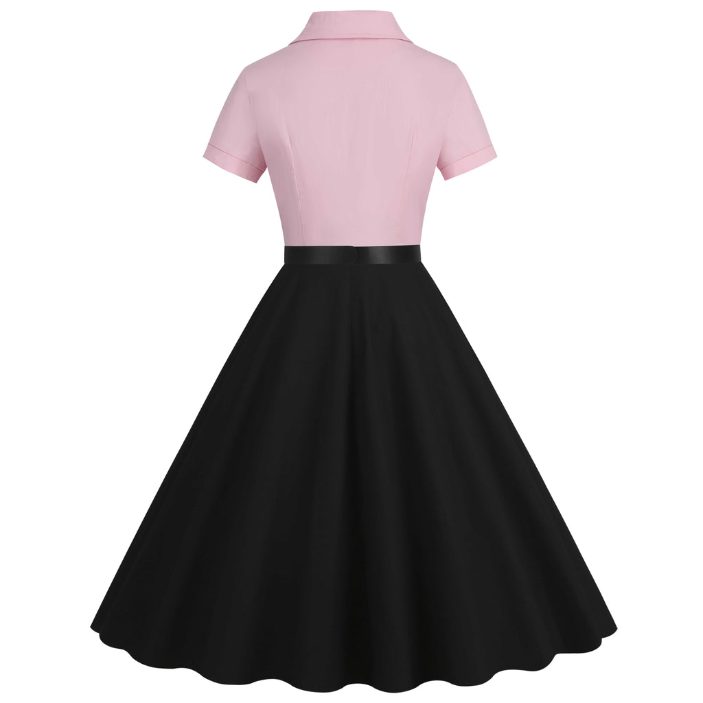 This 1950s Lapel Contrast Belted Dress wraps her in 1950s elegance, one twirl at a time
