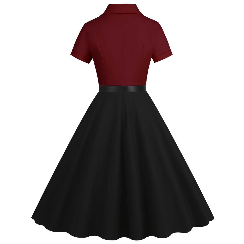 1950s Lapel Contrast Belted Dress: where 1950s romance meets her modern spirit