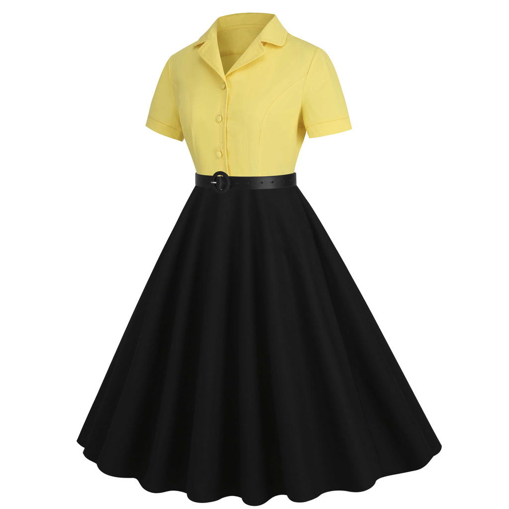 1950s Lapel Contrast Belted Dress — the kind of 1950s dress that makes strangers smile