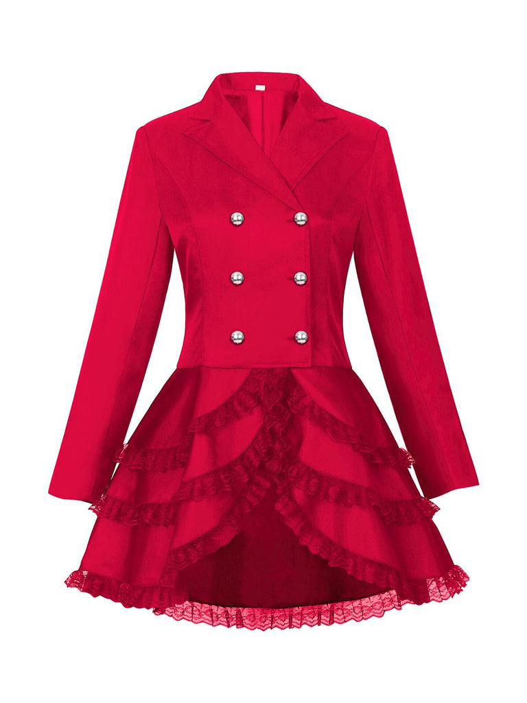 1950s Lapel Double Breasted Layered Skirted Jacket - vintage skirt, retro style, elegant red