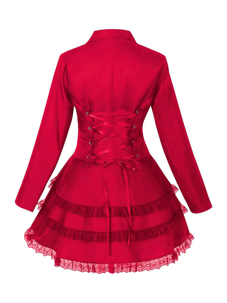 1950s Lapel Double Breasted Layered Skirted Jacket - vintage skirt, retro style, elegant red