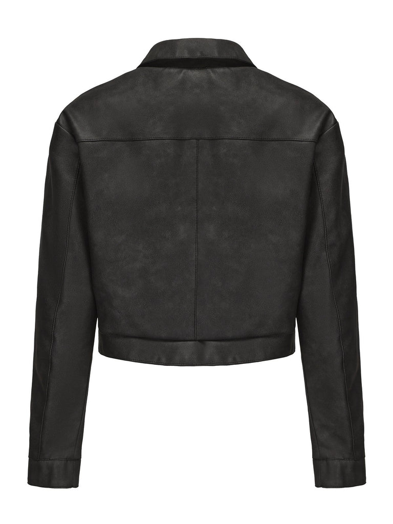 1950s Lapel Leather Long Sleeve Jacket - vintage fashion, retro style