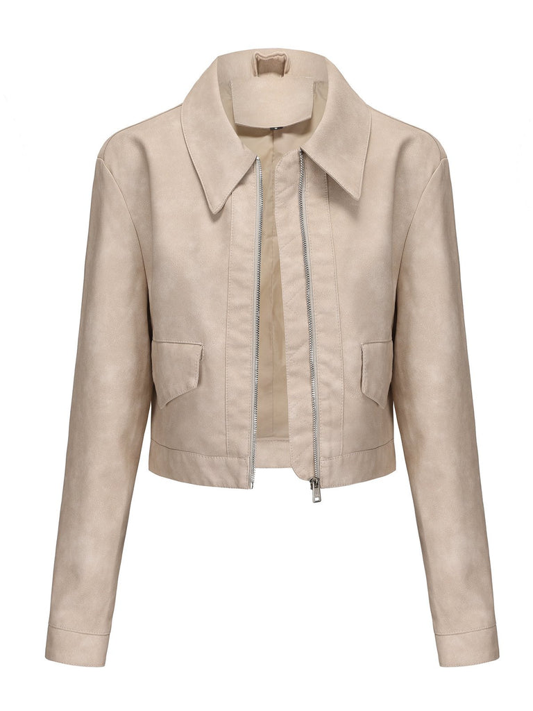 1950s Lapel Leather Long Sleeve Jacket - vintage fashion, retro style