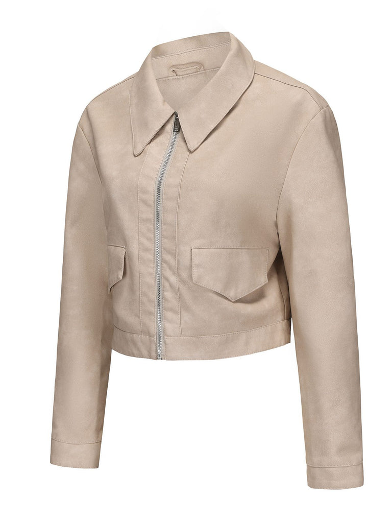1950s Lapel Leather Long Sleeve Jacket - vintage fashion, retro style