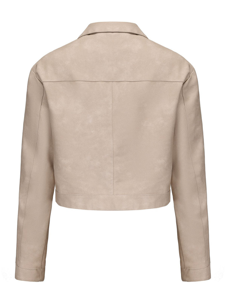 1950s Lapel Leather Long Sleeve Jacket - vintage fashion, retro style