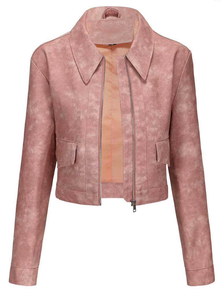 1950s Lapel Leather Long Sleeve Jacket - vintage fashion, retro style