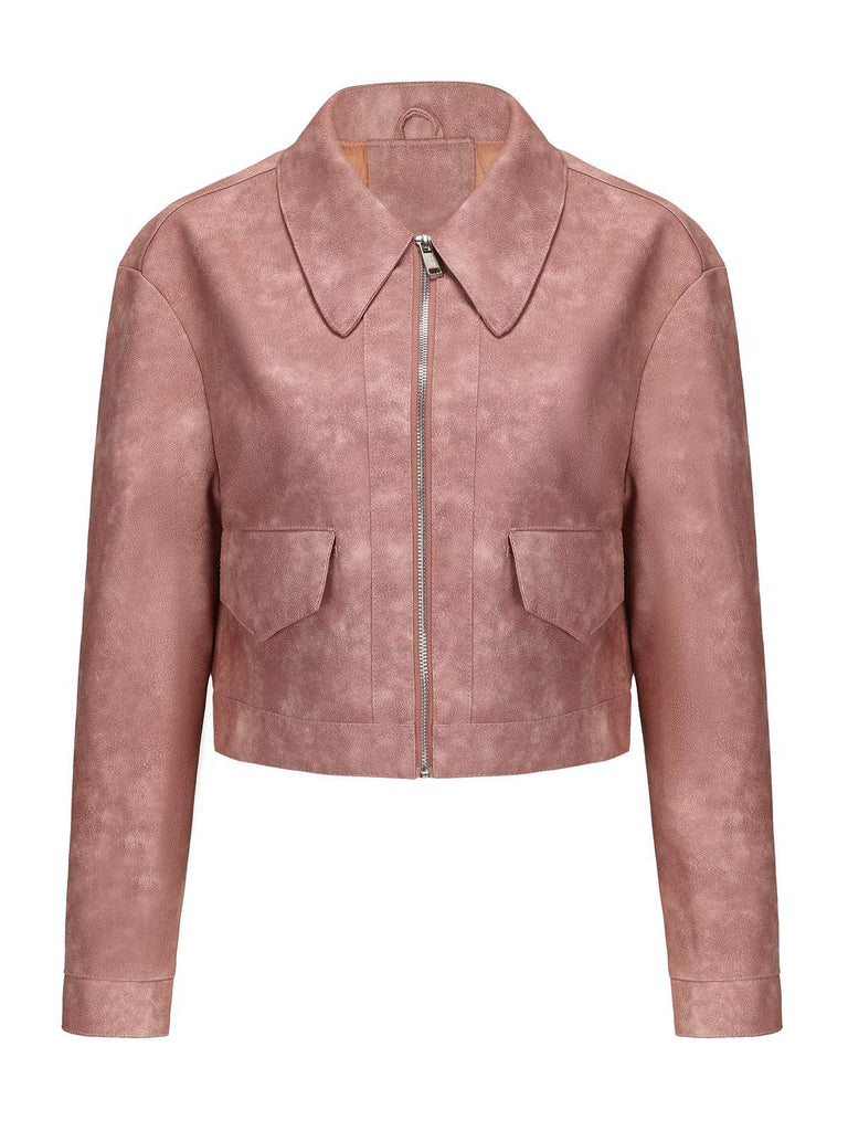 1950s Lapel Leather Long Sleeve Jacket - vintage fashion, retro style